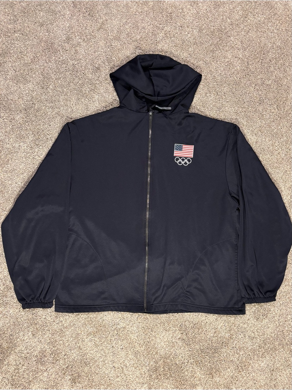 Vintage 90s TEAM USA Olympic Navy Track Jacket Soft Fleece Zip Up Hooded XL